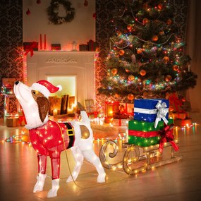 Costway Decorazioni natalizie illuminate con cane slitta luci LED e scatole regalo, Decorazione festosa 78x21x82cm