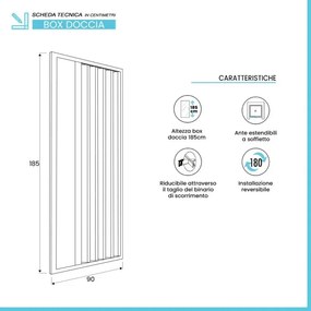 Box doccia nicchia 90cm con anta ad apertura laterale a soffietto in PVC Teti