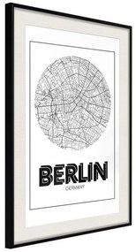 Poster  City Map: Berlin (Round)  Cornice Quadri Cornice nera con pass-partout, Larghezza x Altezza Home decor 20x30