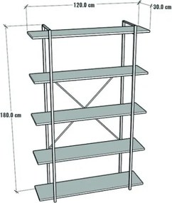 Libreria 5 Ripiani Stile Industrial 120x34x180 Jonah Bianca