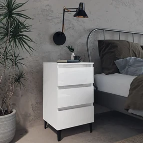 Comodino Con Gambe İn Metallo Bianco Lucido 40x35x69 Cm /