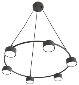 Lampadario Moderno 6 Luci Starlit In Acciaio Nero Ad Anello E Cilindri