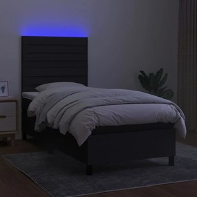 Letto a molle con materasso e led nero 80x200 cm in tessuto