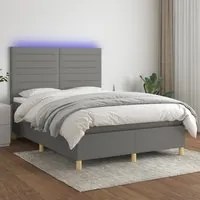 Letto a Molle Materasso e LED Grigio Scuro 140x200cm in Tessuto 3135518