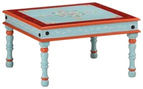 Tavolino Salotto Blu Dipinto a Mano in Legno Massello di Mango