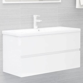 Mobile Lavabo Bianco Lucido 90x38,5x45 Cm İn Legno Multistrato /