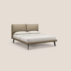 Astrid letto imbottito con piedi in legno in microfibra smacchiabile T11 tortora