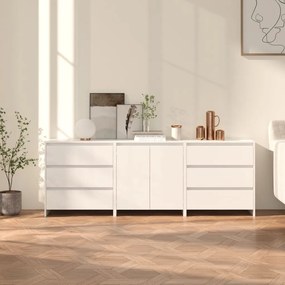 Credenze 3 pz bianco lucido in legno multistrato