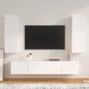 Set Di Mobili Porta Tv 4 Pz Bianco İn Legno Multistrato /