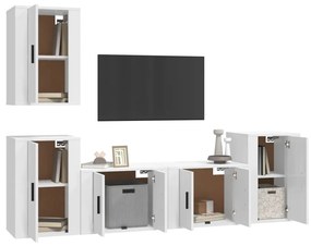 Set di mobili porta tv 5 pz bianco lucido in legno multistrato