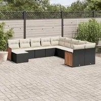 Set Divani da Giardino 11 pz con Cuscini in Polyrattan Nero 3228247