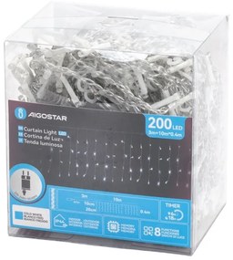 Aigostar - Catena luminosa natalizia LED per esterni 200xLED/3,6W/230V/8 funzioni 10x0,4m IP44 bianco freddo