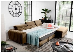 Divano angolare marrone chiaro allungabile/con contenitore (con penisola a destra/con chaise lounge) e rivestimento in velluto Grayson – ELTAP