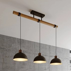 Lampada a sospensione Lindby Holgar, grigio, a 3 luci, legno, metallo, E27