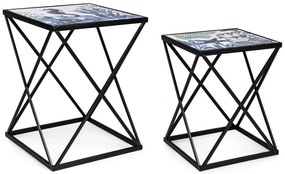 Set di 2 tavolini REEF K03 con struttura in acciaio e piano in legno