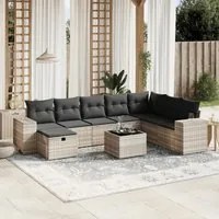 Set Divano da Giardino 9pz con Cuscini Grigio Chiaro Polyrattan 3264528