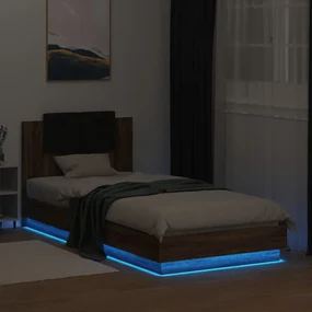 Giroletto con testiera e led rovere marrone 90x200 cm