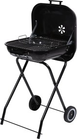 Barbecue a Carbone Carbonella 49x47x83 cm con Coperchio e Ruote in Acciaio Nero...