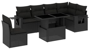 Set divani da giardino con cuscini 7pz nero polyrattan