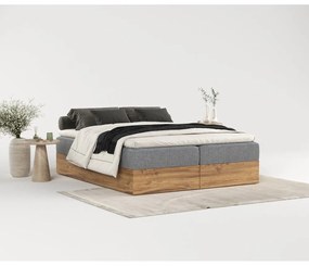 Letto boxspring con contenitore in grigio-naturale 140x200 cm Faro - Maison de Rêve