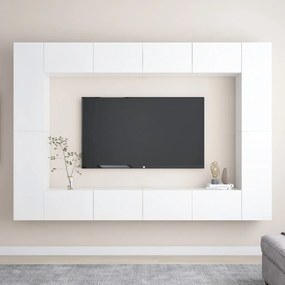 Set di mobili porta tv 8 pz bianco lucido in legno multistrato