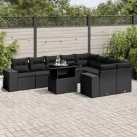 Set Divani da Giardino 10pz con Cuscini in Polyrattan Nero 3269385