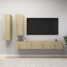 Set Di Mobili Tv 4 Pz Rovere Sonoma İn Legno Multistrato /