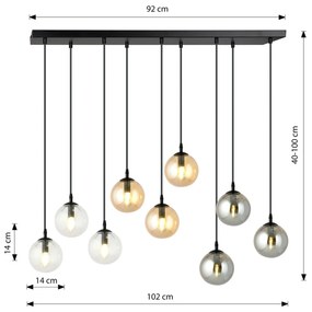 Lampadario a Sospensione in Acciaio e Vetro COSMO 9 Nero 9xE14