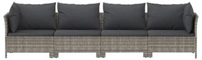 Set divani da giardino 4 pz con cuscini in polyrattan grigio