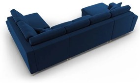 Divano angolare blu allungabile e con contenitore (con penisola a destra/a U) con rivestimento in velluto Kyoto – Cosmopolitan Design