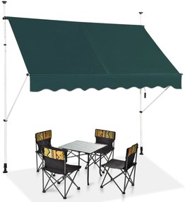 Costway Tenda a bracci da 250 cm di larghezza senza forare da balcone resistente ai raggi UV, Tenda regolabile in altezza Verde