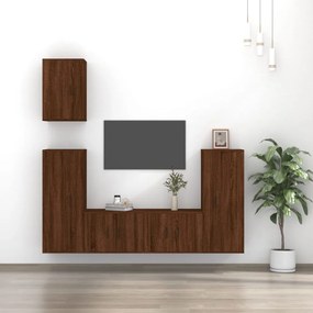Set Mobili Porta Tv 5 Pz Rovere Marrone İn Legno Multistrato /