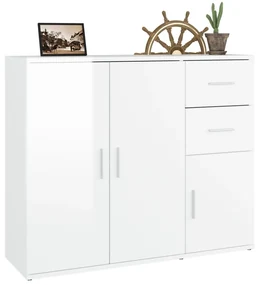 Credenza bianco lucido 91x29,5x75 cm in legno multistrato