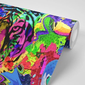 Carta da parati – Testa di tigre colorata