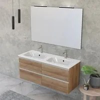 Mobile bagno sospeso 120 cm Master rovere doppio lavabo e 4 cassetti