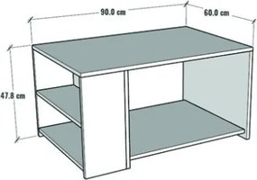 Tavolino Da Salotto Design Moderno 60x90x48 Con Vani Laterali Zeno Bianco e Rovere