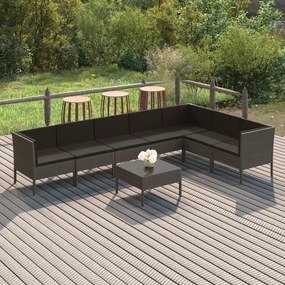 Set divani da giardino 8 pz con cuscini in polyrattan grigio