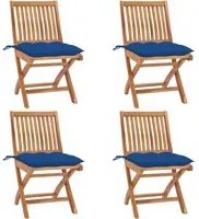 Sedie da Giardino Pieghevoli con Cuscini 4 pz Massello di Teak 3072832