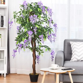 Costway Albero glicine artificiale fiori 150cm Pianta decorativa in vaso da arredo interno viola