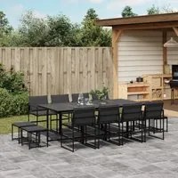 Set da Pranzo da Giardino 13 pz con Cuscini Nero in Textilene 3295085