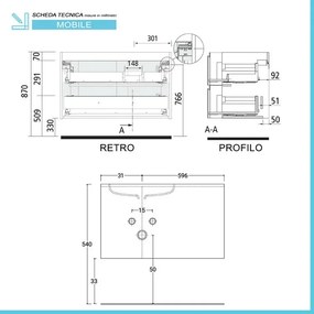 Mobile bagno sospeso 90 cm Melody cappuccino con vasca a destra