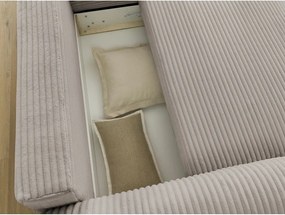 Divano angolare in grigio chiaro/beige allungabile (con penisola a destra) con rivestimento in velluto a coste Lucien – Bobochic Paris