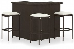 Set da Bar da Giardino 4 pz con Cuscini in Polyrattan Marrone