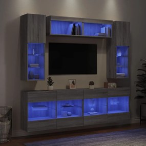 Set Mobili TV a Muro 6 pz con Luci LED Grigio Sonoma