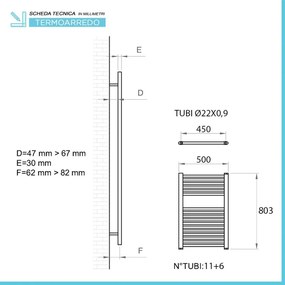 Termoarredo radiatore verticale bianco L 50x80 interasse 45 cm
