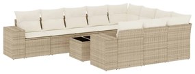 Set Divani da Giardino 11 pz con Cuscini Beige in Polyrattan