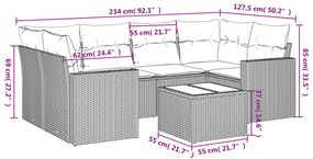 Set Divani da Giardino 7 pz con Cuscini Grigio in Polyrattan