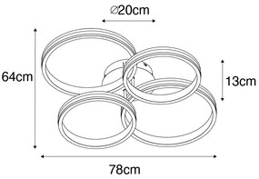 Plafoniera nera con LED dimmerabile a 3 livelli 4 luci - Navara