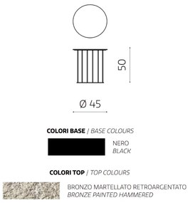 Tavolino tondo D45 cm con base in metallo Nero e piano in vetro martellato Bronzo MUTE