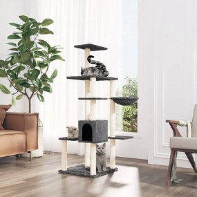 Albero Per Gatti Con Tiragraffi İn Sisal Grigio Scuro 142 Cm /